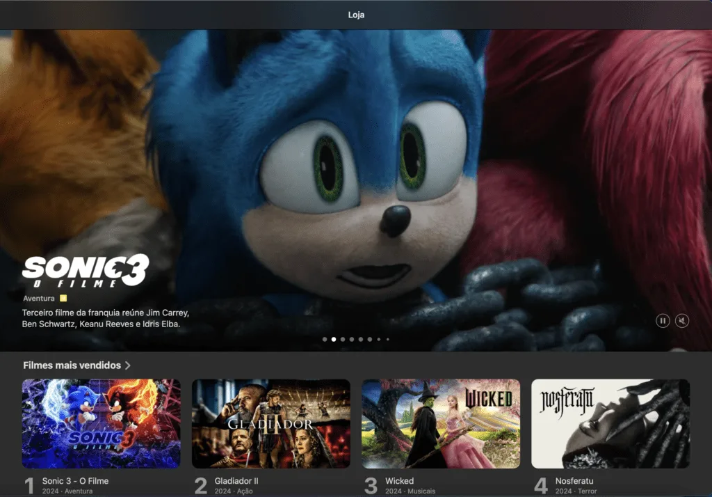 Tela da loja do app Apple TV, uma das plataformas onde a Sofa comercializa filmes 