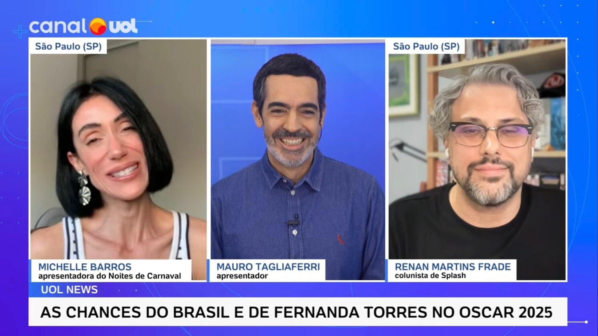 Michelle Barros, Mauro Tagliaferri e Renan Martins Frade no UOL News, do Canal UOL